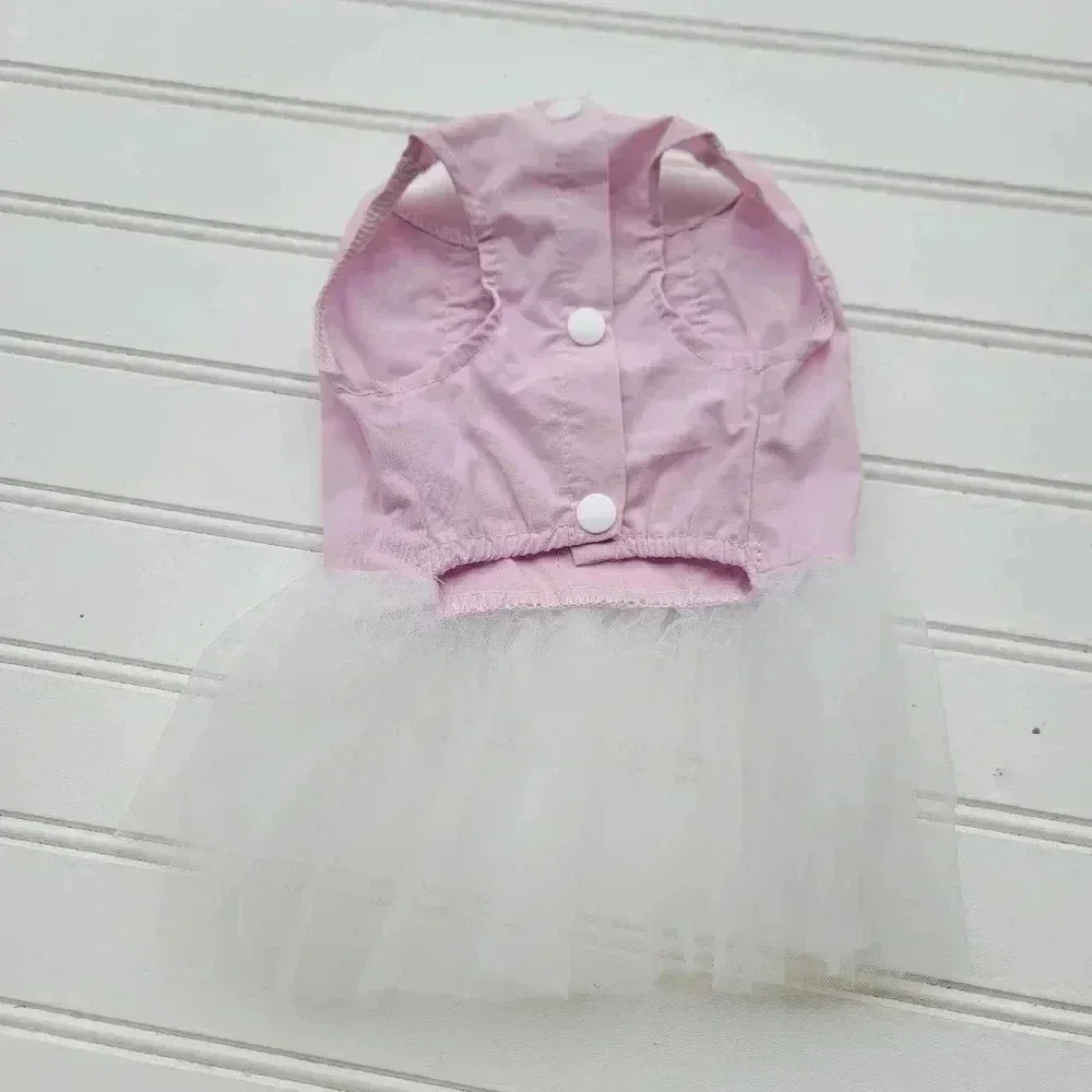 Set Of 2 Cute Bow Pet Dog Dress Harness Tulle Jean Blue Pink Bow Pink Sz M